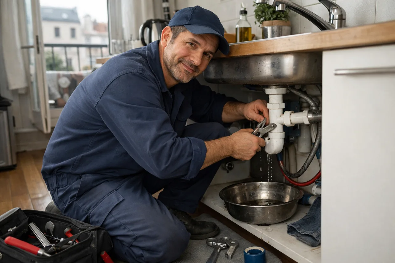 Intervention plombier à Aubervilliers : artisan au travail